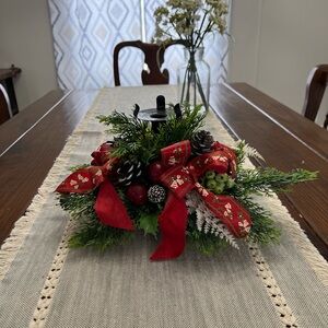 Christmas Candle Holders Table Centerpiece 1 Holders Pinecones,Berries,Ribbon